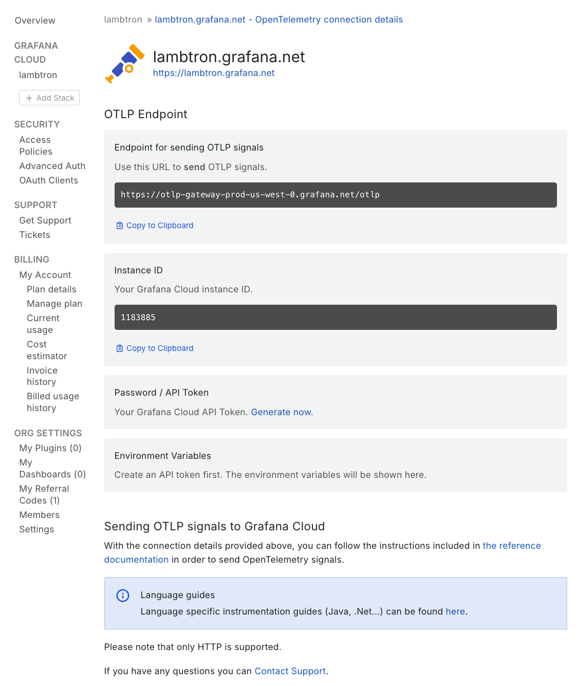 Configuring OTel in Grafana Cloud